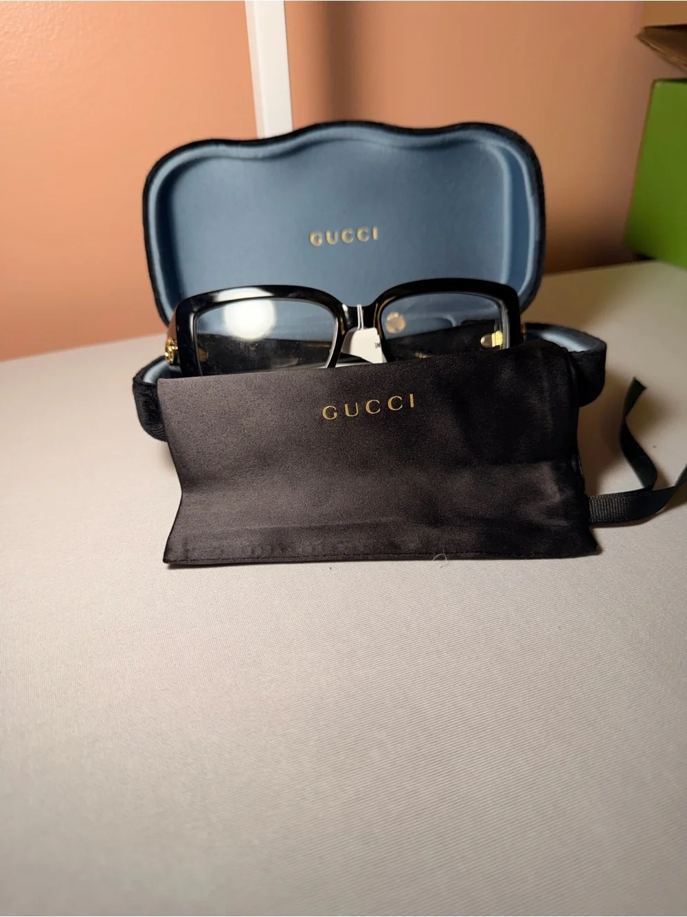 Gucci Black Acetate Eyeglasses with Gold GG Detail|Designer Optical Frames